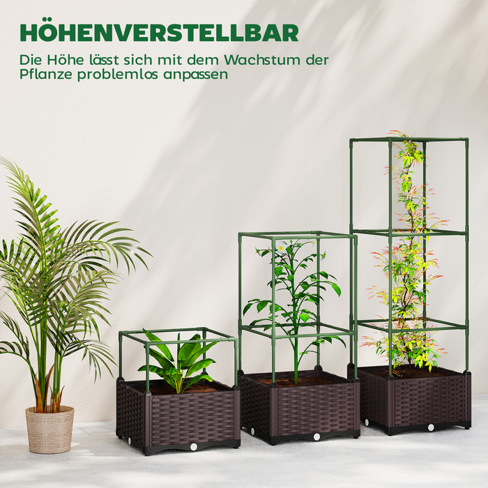 Набір з 3-х високих грядок з опорою для ліан: ящики для рослин з дренажними отворами