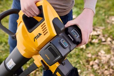 STIGA VS 100e: Акумуляторний пилосос-подрібнювач-дугун, 2 x 20V акумулятори, 45л контейнер, 3-в-1 для листя та сміття, з зарядним пристроєм