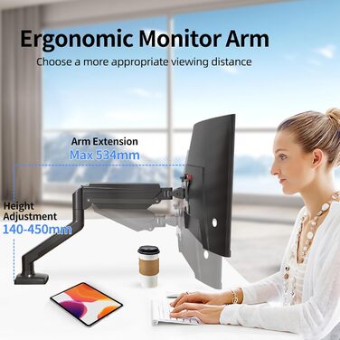 Кріплення для монітора Suptek MD01A: регульована підставка для моніторів 13-32 дюймів (до 9 кг) з газовою пружиною, 360° обертання, VESA 75x75/100x100 mm, чорний