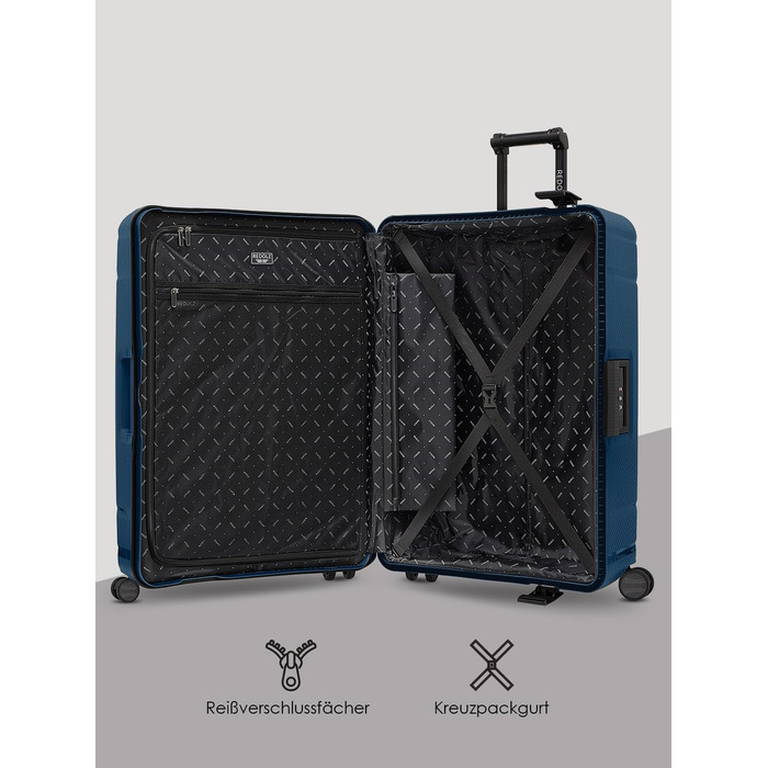 Набір валіз REDOLZ Hartschalen 3-ті, без замка-блискавки, з 3-точковим закриттям, з поліпропілену, 4 подвійні колеса, TSA-замок, для жінок та чоловіків (Essentials 15), Navy Blue, L (75 см)