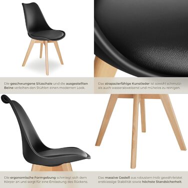 Тектейк® Комплект обідніх стільців Frederikke II (6 шт.), чорний, сучасний дизайн, для кухні, вітальні, офісу, скандинавський стиль