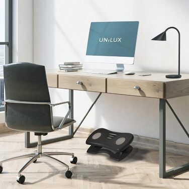 Підніжка для ніг Unilux Nymphea, регульована, антиковзка, динамічна, для офісу та дому, чорна, 43 x 33,7 x 12,2 см