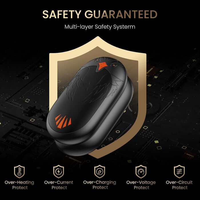 Електричні грілки для рук 2 шт. з підзарядкою USB, портативні кишенькові грілки 2-в-1 з 3 режимами нагріву, до 24 годин тепла, багаторазові, для активного відпочинку взимку (чорний, магнітні)