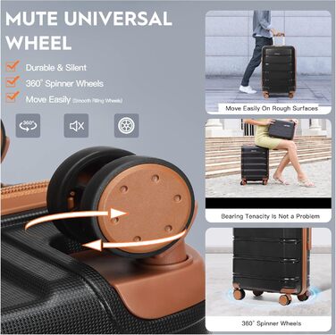 Набір валіз Joyway 3 в 1 з твердим корпусом, 4 колеса та TSA-замок. Включає косметичку та сумку-рюкзак. Колір: коричневий/білий. Підходить для ручної поклажі.