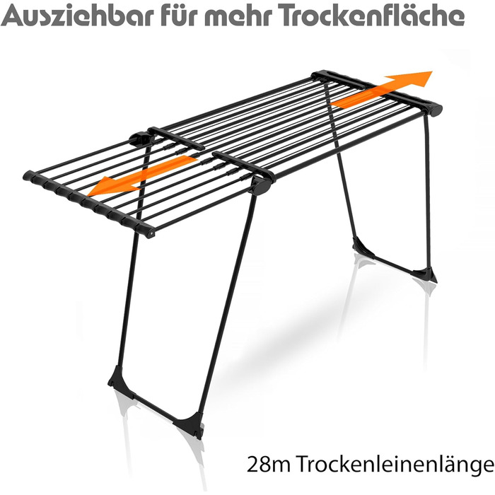 Розсувна сушарка для білизни BigDean Jumbo чорна, довжина стрічок 28м, посилені льон-троси