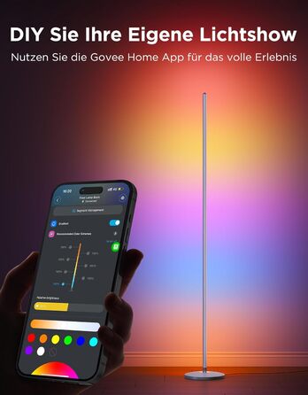 Govee RGBIC LED Торшер WiFi, Диммування, Alexa & Matter, 16 млн кольорів, 85 режимів, Музичний режим, DIY, для вітальні, спальні, геймінгу (Срібний, 1 шт)