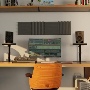 Стійкий підлоговий стенд Sprenger Audio для динаміків + звукопоглиначі, нахил ±20°, вантажопідйомність до 28 кг, для столу, студії, DJ-стілу