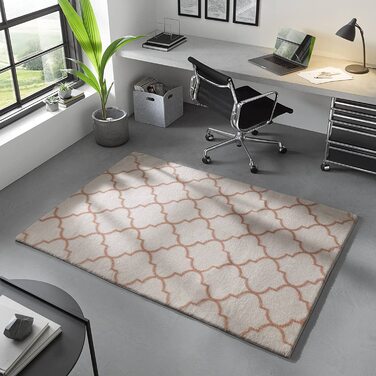 Дизайнерський килим Valetta з коротким ворсом для вітальні в скандинавському стилі бохо, що миється чорно-білий (кремово-рожевий, 060x120 см)