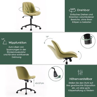 Офісне крісло YOUTASTE з принтом листя, ергономічне, регульоване по висоті з функцією гойдання, без підлокітників, шкіряне для дому та офісу (Авокадо)