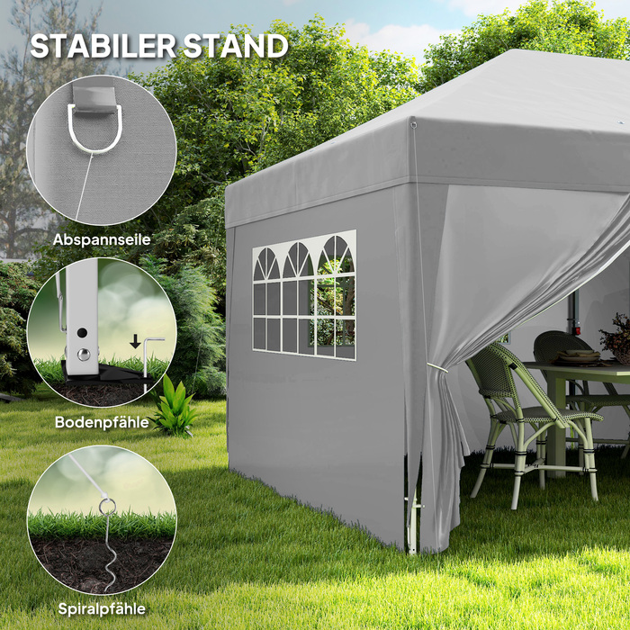 Павільйон приблизно 6x3 м, стабільний, зимостійкий, швидкомонтований, розкладний павільйон з вікном, дверцятами на блискавці та бічними панелями, захист від ультрафіолету