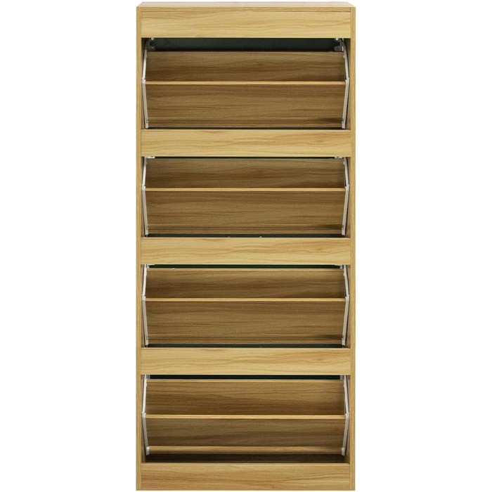 Взуттєва шафа BAKAJI з МДФ, 4 дверцята, відкидна полиця, врізні ручки, подвійна глибина, компактна, 63 x 24 x 150 см, для дому, зелений та дуб