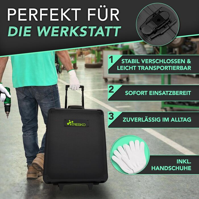 Набір інструментів TRESKO 1400 предметів у кейсі: професійний валіза з інструментами з Cr-V сталі (зелений)