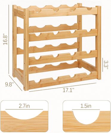 Стойка для вина VASMIA з бамбука, 3-ярусна, на 12 пляшок, для кухні та комори, білий колір