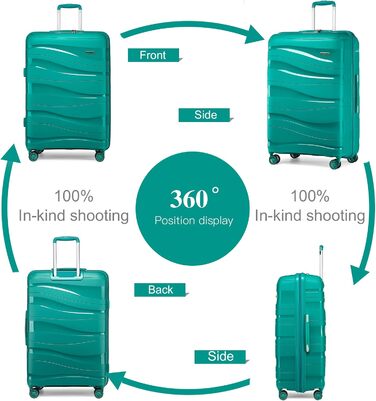 KONO Чемодан середнього розміру 65см з поліпропілену з TSA замком, 65x46x26.5см (Зелений)