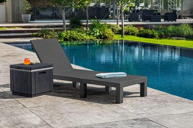 Шезлонг Daytona Deluxe Allibert Keter для саду, тераси та балкону, сірий, з регульованою спинкою, з подушкою, пластиковий, імітація ротангу, 195x65x25,5 см