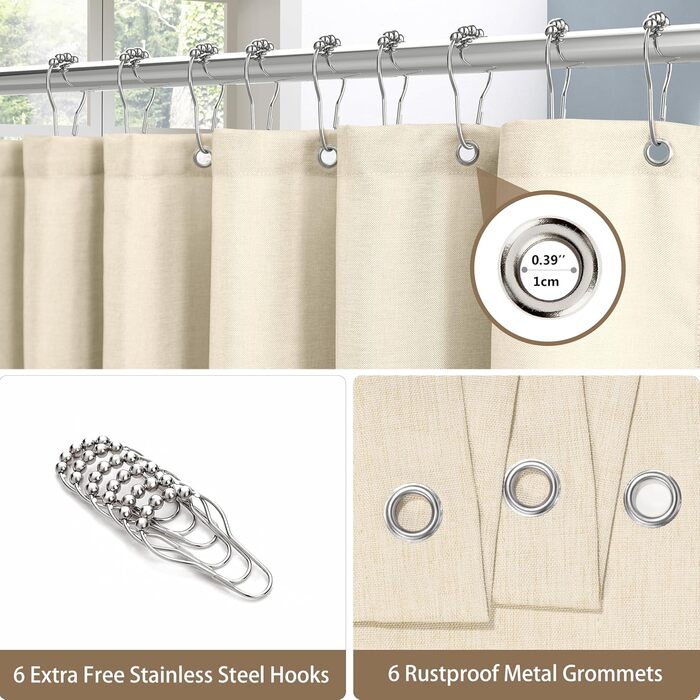 Штора для душу з льону з металевими кільцями, 182x182 см, темно-синій (Marineblau)