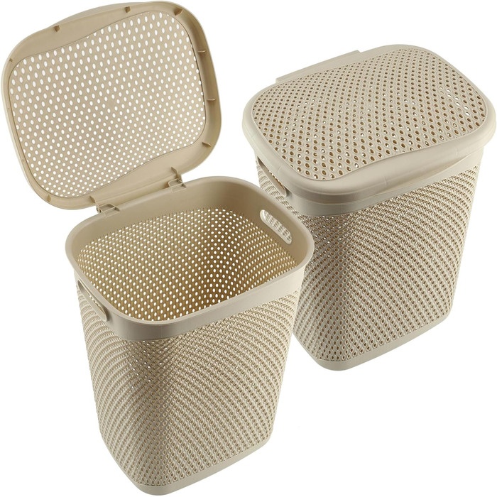 Пластиковий контейнер для білизни KADAX, легкий кошик для білизни, пластиковий контейнер для білизни, повітропроникний ящик для білизни, скриня для білизни з кришкою (бежевий)