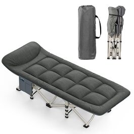 Розкладне кемпінгове ліжко CALIYO, польове ліжко для гостей до 200 кг, 190 x 68 x 40 см, з сумкою для зберігання, чорне