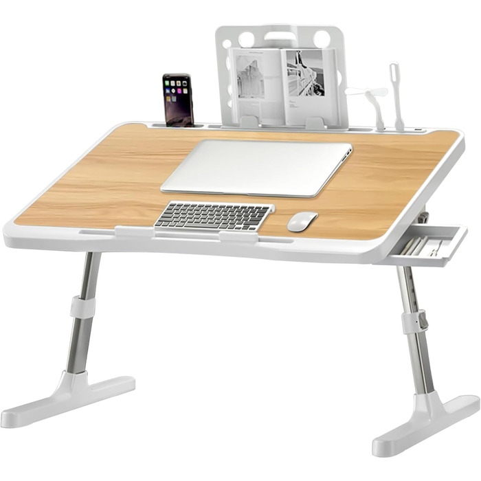 Зручний столик-підставка для ноутбука в ліжко з USB-зарядкою та ящиком для зберігання (жовтий)