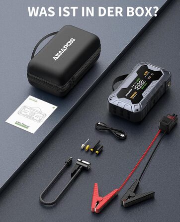 Powerbank для автомобіля AIMAPOW Starthilfe 8000A з компресором та LED-ліхтарем, 27000mAh, 160PSI, для бензинових та дизельних двигунів (до 12.0L)