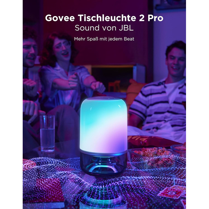 Govee LED лампа з колонкою JBL, Matter-сумісна, акумуляторна, 16 музичних режимів та 100+ сцен
