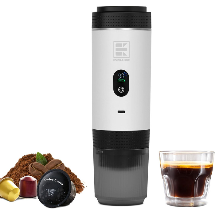 Портативна електрична кавомашина Eversange для еспресо, подорожей, сумісна з меленою кавою та капсулами Nespresso (зелена з LCD-дисплеєм)