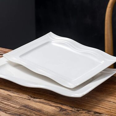 МАЛАКАСА, серія Маріо, 4 шт. Набір кремово-біла порцелянова плоска тарілка обідня тарілка сервірувальна тарілка 13,25 і 11 дюймів по 2 шт.