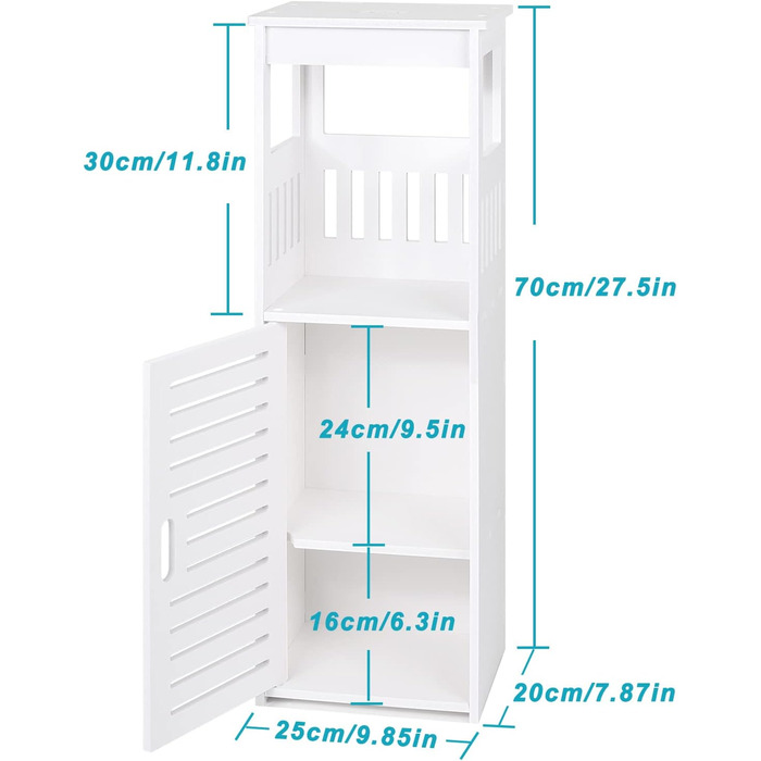 Водонепроникна тумба для ванної кімнати, окремо стояча з 2 дверцятами та полицею, для зберігання, біла.