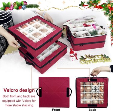 Коробка для прикрас на ялинку VERONLY з перегородками, складана, з ручками та кришками (4 шт., червона)