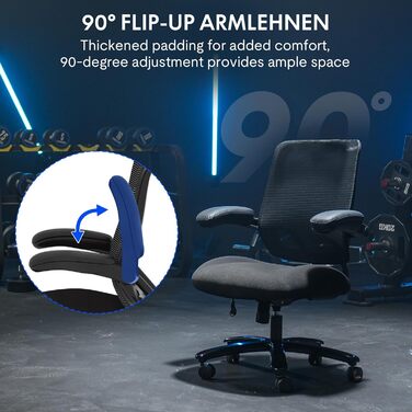 Крісло офісне FLEXISPOT чорне, 227 кг, регульовані підлокітники, для дому/офісу, з товстим сидінням, поворотне, OS2