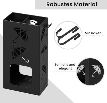 Підставка для парасоль підставкою WOLTU, 2 відділення, з 4 гачками, металева, біла, 25x49x15 см, SST16ws