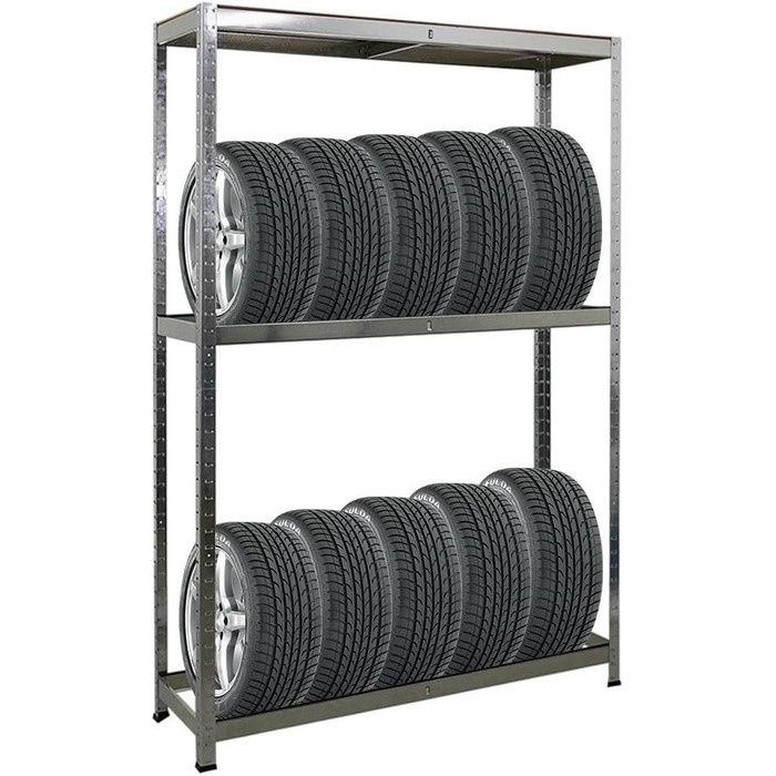Стелаж для шин PROREGAL Ragnar, 180x120x40 см, 2 рівні, до 8 шин, з полицею, 265 кг на полицю, оцинкований, для гаража, складу, підвалу