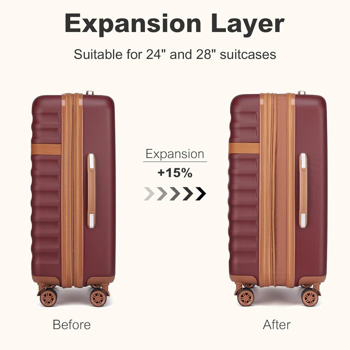 Чемодан-валіза KONO Mittelgroß (L) 75см: міцний ABS+PC, 4 колеса, TSA-замок, червоний/коричневий