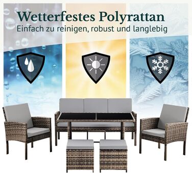 Садовий набір меблів SVITA Denver з поліротангу 4 предмети: 2 крісла, диван на 2 місця, стіл - коричневий