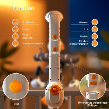 Мобіль для ліжечка TUMAMA 3 в 1 з проєкцією та музикою, іграшки для малюків від 0 до 12 місяців
