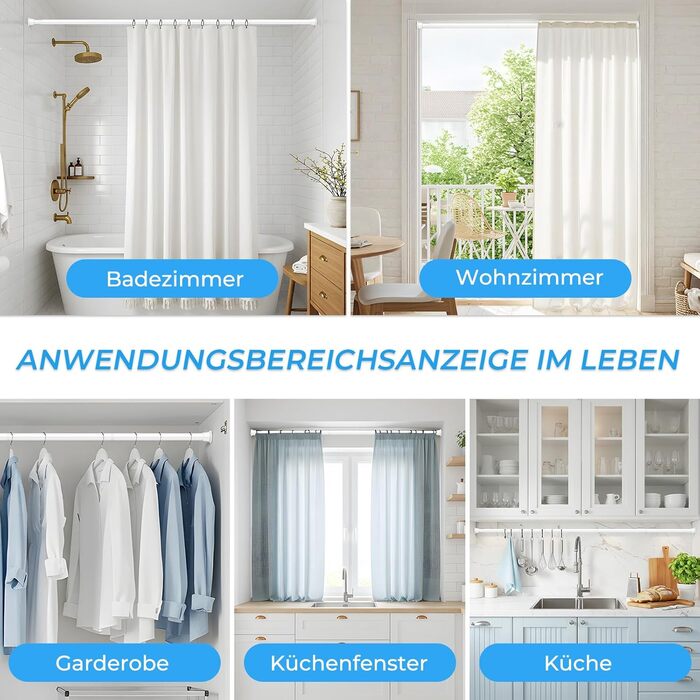 Штанга для карниза без свердління 76-200 см, телескопічна, для душу, одягу, вікна, кухні, шафи (біла)