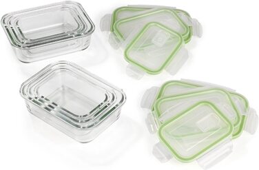 Скляні банки для зберігання продуктів GOURMETmaxx Комплект з 4 шт. / Посудомийна машина, мікрохвильова піч і морозильна камера / кришка з силіконовим кільцем ущільнювача і 4-х клацальним замком смарагдово-зелений (12 шт.)