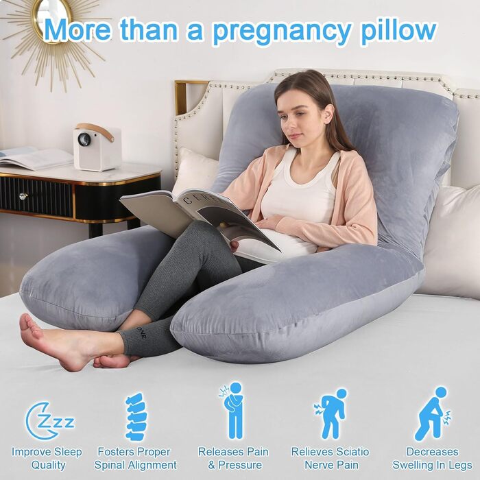 Подушка для вагітних SHANNA U-подібної форми, подушка для сну на боці, подушка для годування, комфортна подушка для дорослих, тілоподібна подушка, велюрова, темно-сіра, 70 x 145 см
