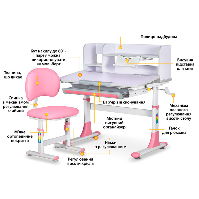 Комплект меблів Evo-kids (стіл+стілець+полиця) BD-22 PN