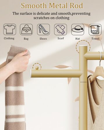 Підлоговий вішак для одягу Metall, стійка підставка для куртки, гардероб з натуральною кам'яною основою, 175см, сучасний дизайн, підходить для куртки, шапок, сумок, білий (39x26x175cm, золото)