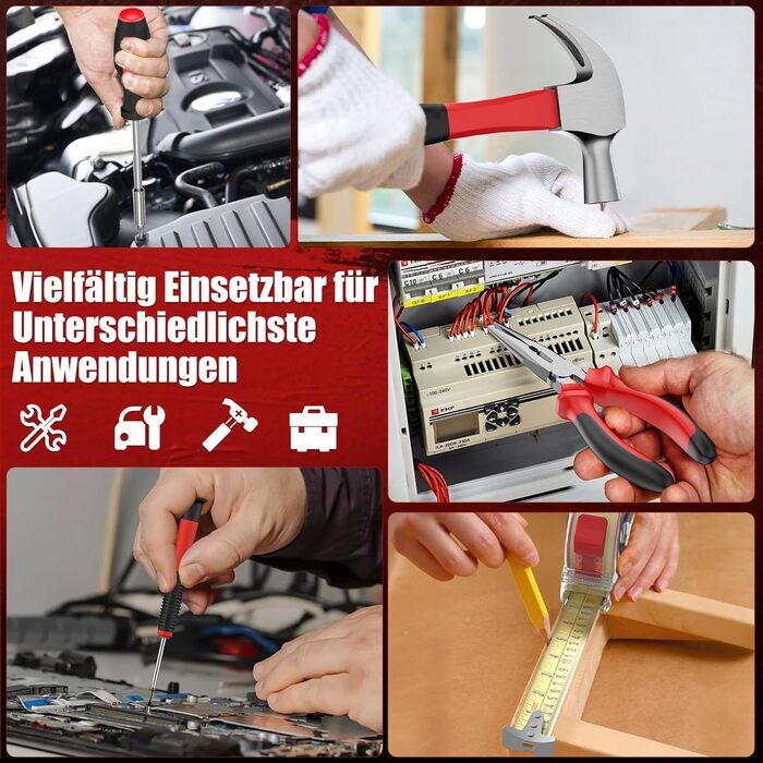 Набір інструментів Sundpey 379 предметів у кейсі з висувним ящиком, універсальний набір для дому та ремонту, червоний (132 предмети)