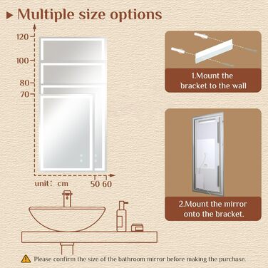 Дзеркало для ванної кімнати Clevich з підсвічуванням 80x60 см, LED, 3 кольори світла, диммування, захисне скло, сенсорне управління, функція пам'яті, антизапар, 120L x 60B см