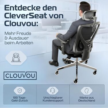 Офісний стілець CleverSeat Ergonomisch - регульований, для дому та геймінгу, до 150 кг (Чорний)