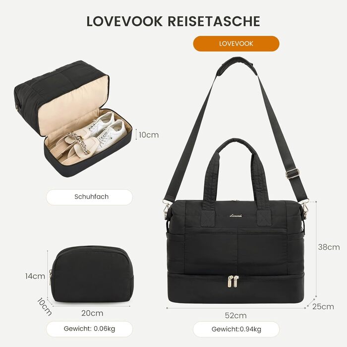 Сумка-мішок LOVEVOOK для подорожей, 52x38x25 см, 50 л (для вихідних, клініки, пологового будинку, авіаперельотів, спорту)