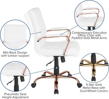 Крісло шеф Flash Furniture: обертне, біле шкіряне, з червоно-золотим каркасом, 61x58,5x103,5 см