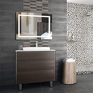 Дзеркало для ванної кімнати HUOLE з LED-підсвічуванням, 100x60 см, сенсорне керування, антизапарник, 6400K