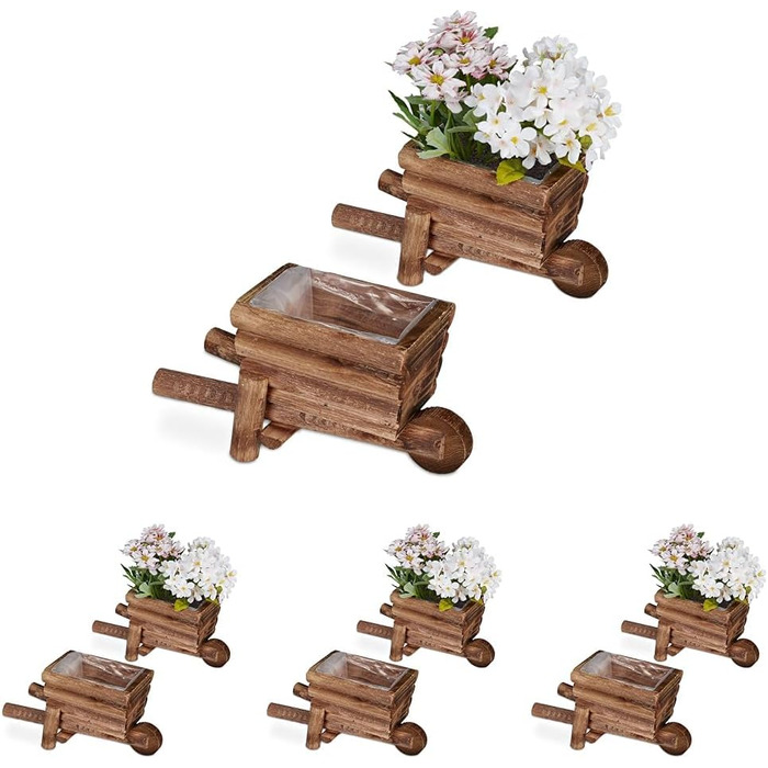 Relaxdays Квіткова візок для рослин, дерев'яний, 12.5 x 26 x 12 см, набір 4 шт.