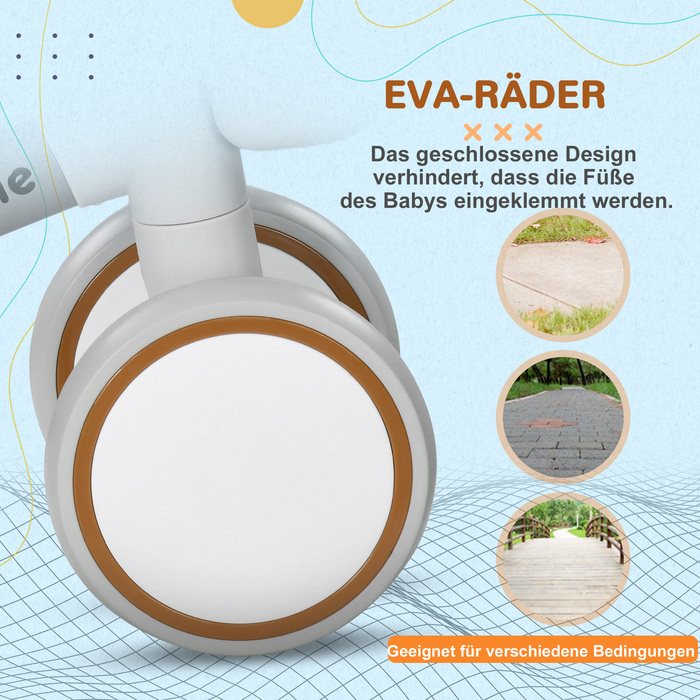 Біговий велосипед, регульоване сидіння, тихі колеса, для дітей 1-3 років, вагою до 20 кг, коричневий/білий