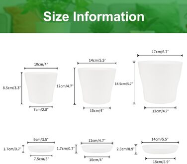 KINGLAKE Набір горщиків для квітів 8 шт. 17 см, пластикові горщики для рослин, квітів, кактусів та сукулентів з підставкою, кольорові (білі)