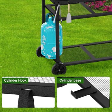 Металевий сервіровочний візок для гриля з 3 ярусами, 85 x 51 см. Підходить для планки, гриля, барбекю. Водонепроникна робоча поверхня.